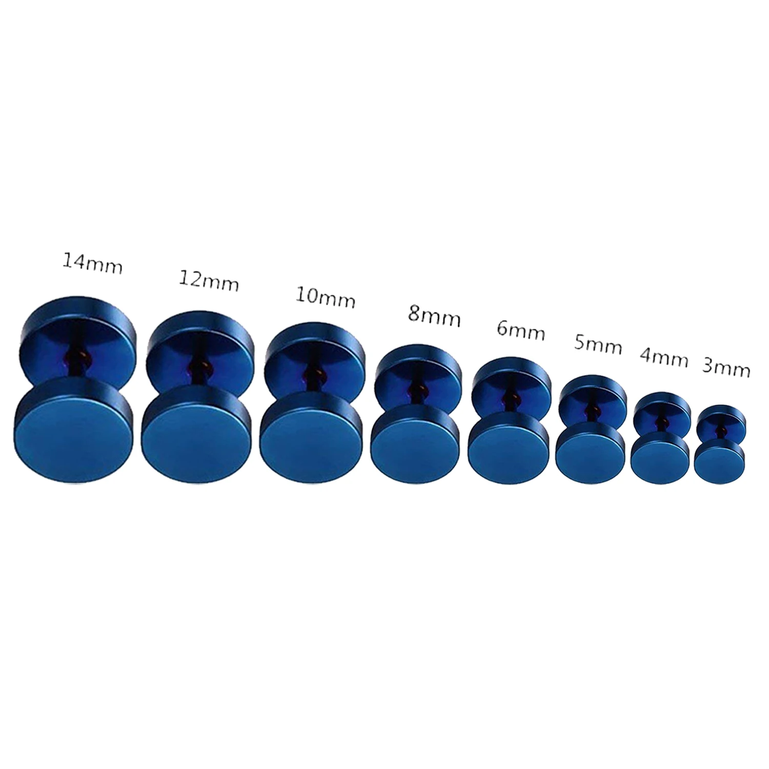 1 Pair Fashion Men Women Barbell Punk Gothic Round Tunnel Ear Stud Earrings Blue Dumbbell Screw Fake Plug Piercing Jewelry