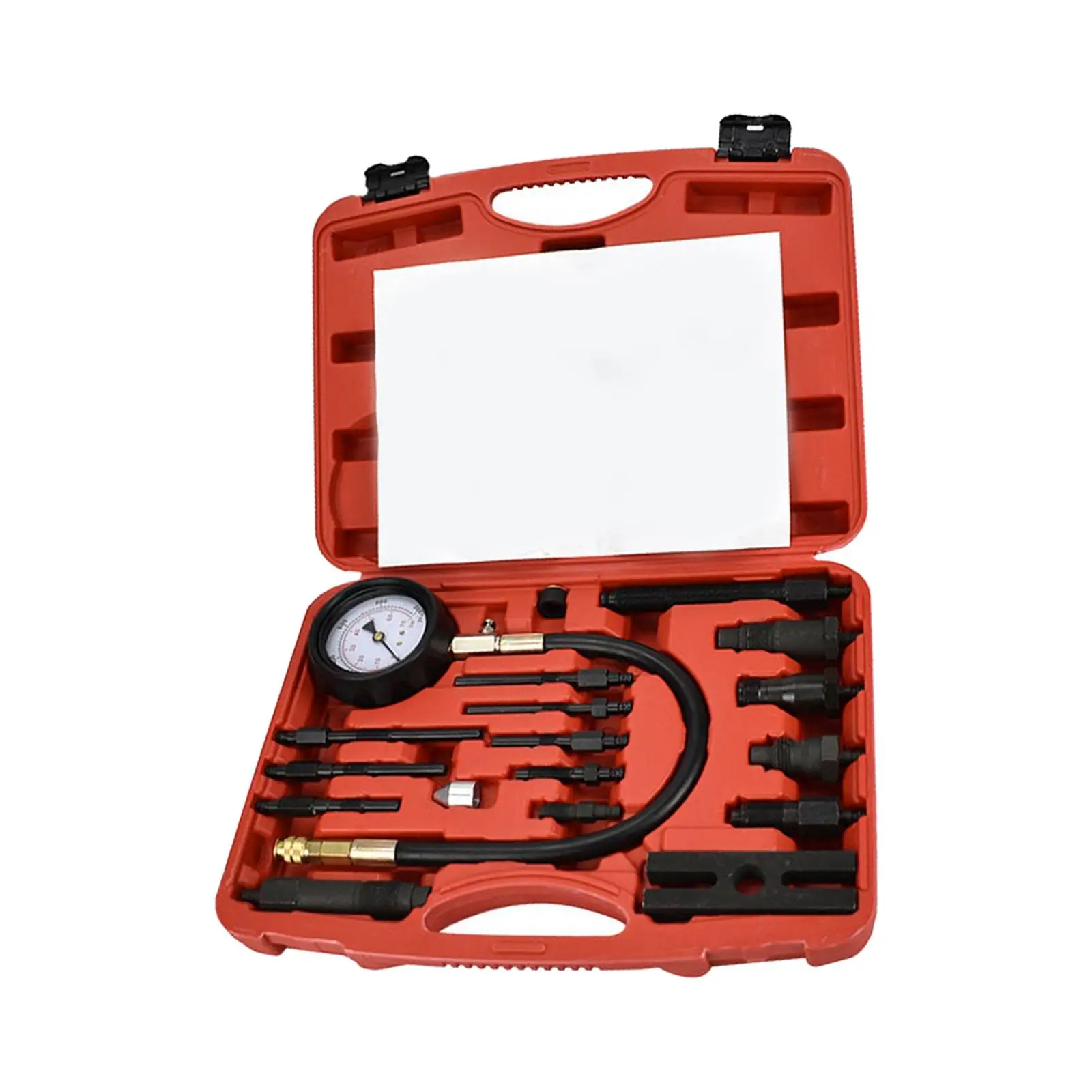 Portable 17 Pieces Diesel Engine Cylinder Compression Tester Tool, Dual Scale 80 mm Diameter 0-70 Bar with Storage Case Durable