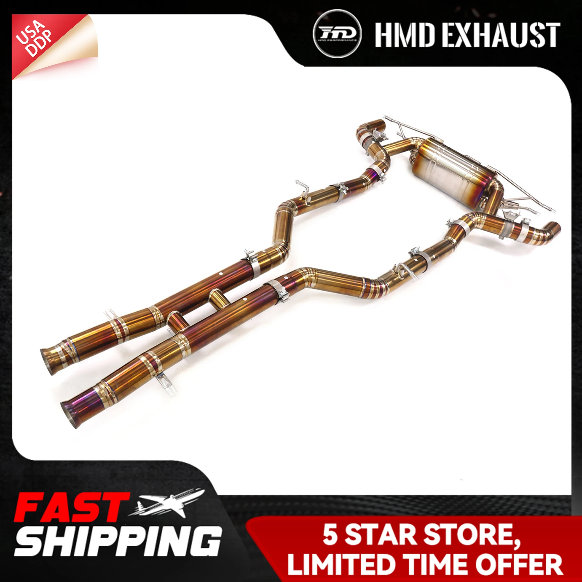 

HMD выхлопная система Catback для Mercedes Benz amg GT-R Ti запеченная золотая OEM основа клапана DIY модификация ручной работы