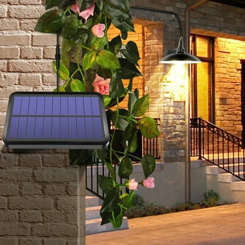 Solar Pendant Lights Outdoor Waterproof LED Lamp Double-head Chandelier Decoration with Remote Control for Indoor Shed Barn Room