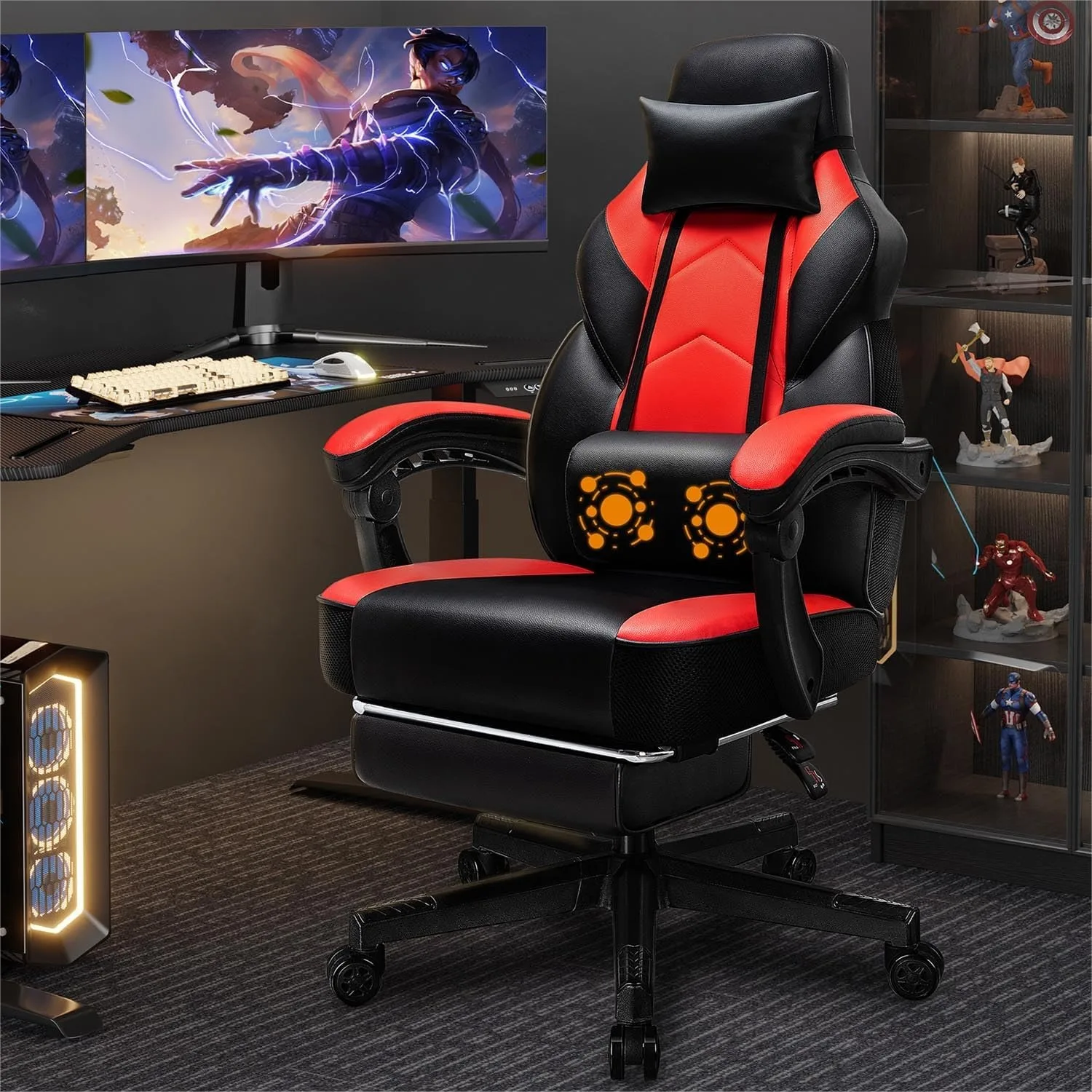 Gaming Chair with Footrest, Ergonomic Lumbar Support, Height Adjustment, 360° Swivel Seat for Racing Games