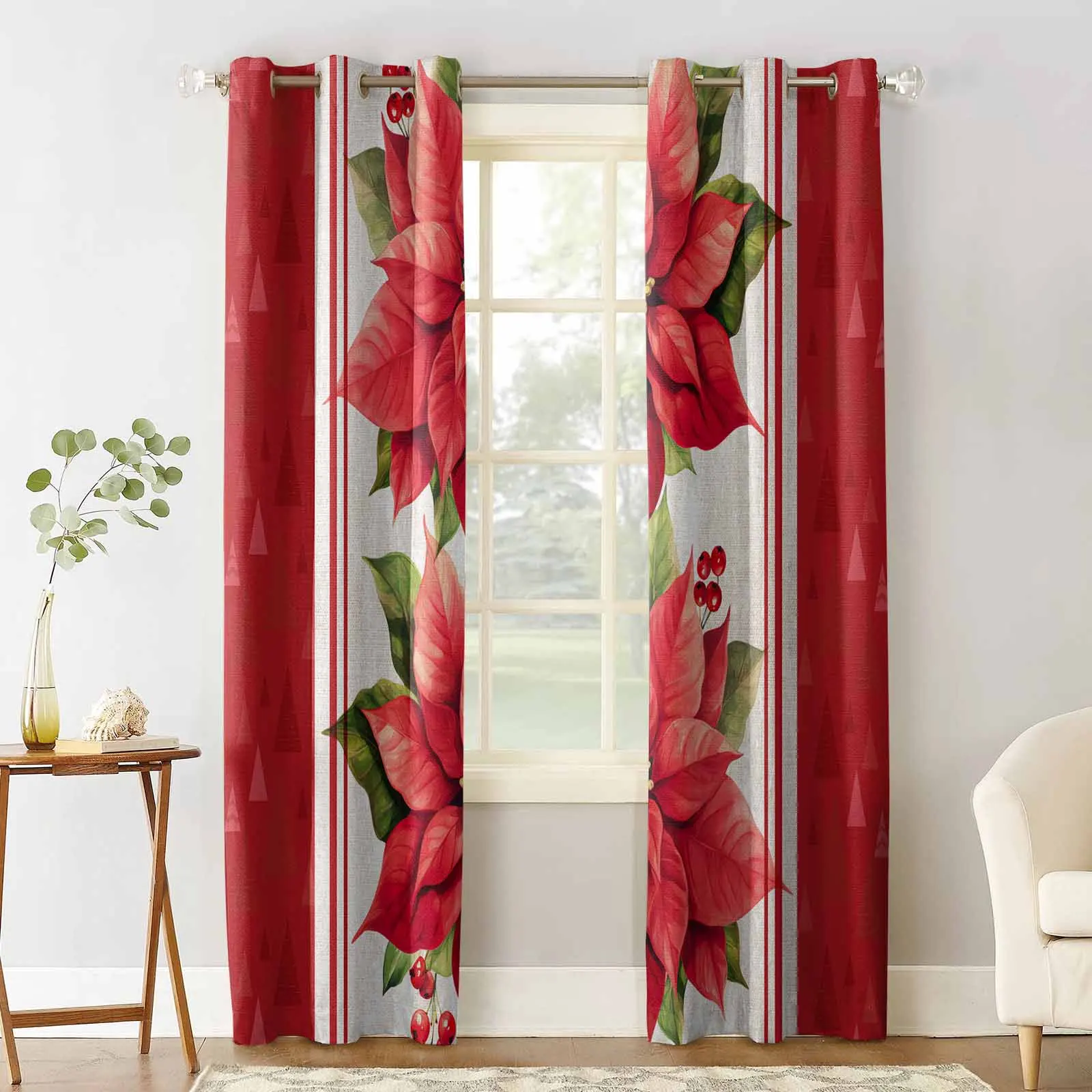 Christmas Tree Flowers Blackout Curtains For Living Room Bedroom Window Treatment Blinds Drapes