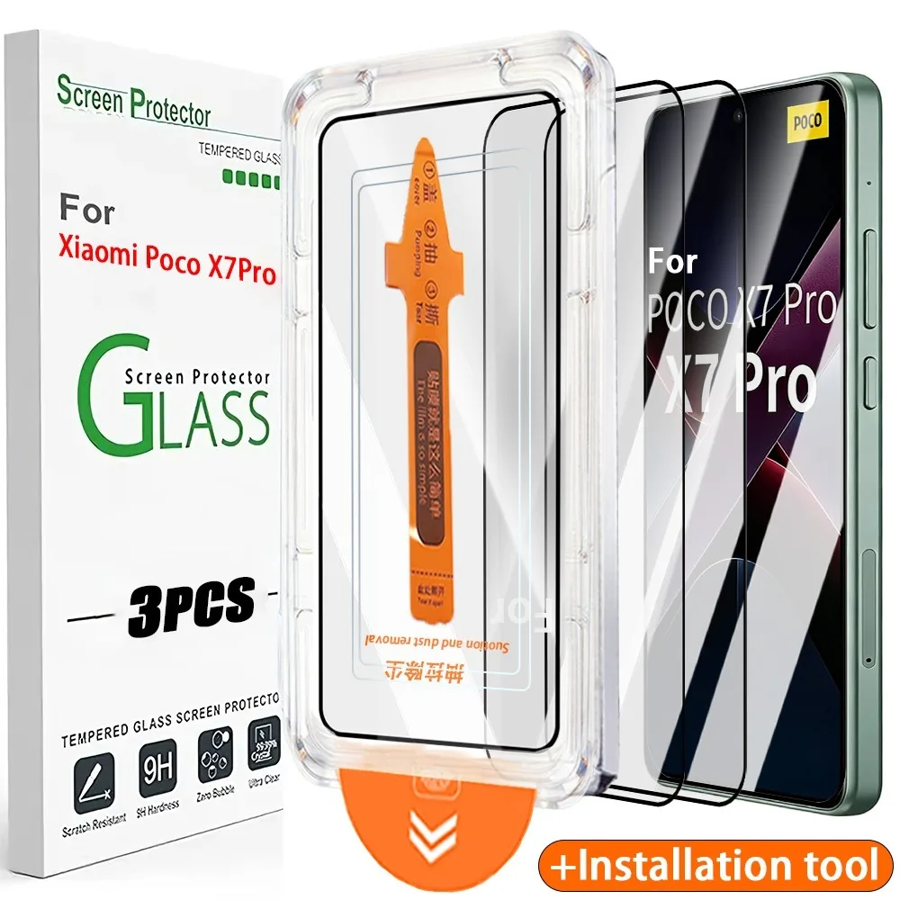 

1-3 шт. закаленное стекло для Xiaomi Poco X7Pro HD, без пыли, установка, защита от царапин, полное покрытие, защитная пленка, аксессуары