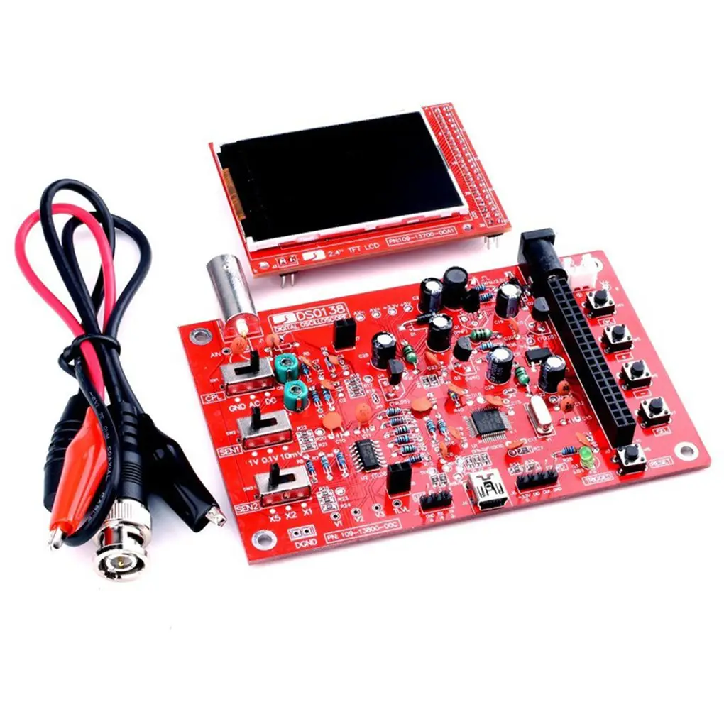 Display LCD per oscilloscopio digitale completamente assemblato con Clip di prova per sonda a coccodrillo custodia in acrilico oscilloscopio DSO138 Open Source fai da te