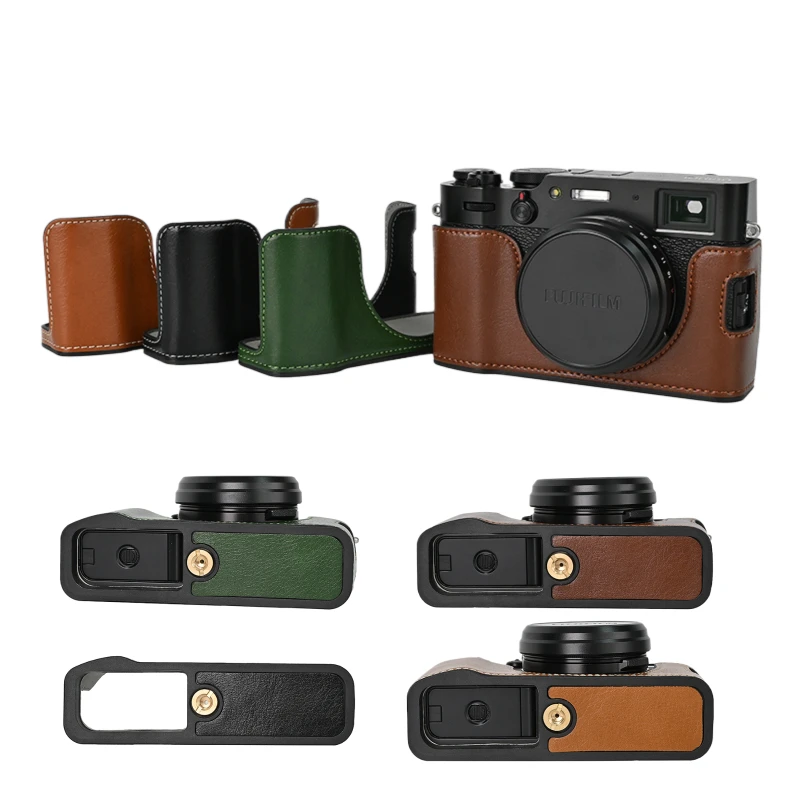 Camera Bag PU Leather Half Body Case for Fujifilm X100V Fuji x100v Bottom Cover