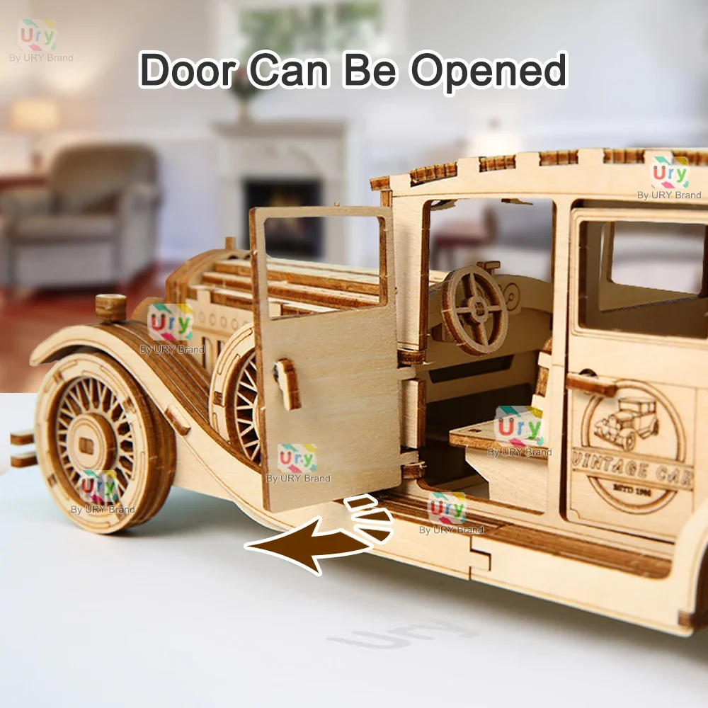 Ury 3D Wooden Puzzle Retro Vintage Car Classic Nostalgic Movies Vehicle Assembly Model DIY Decoration Gift Toys for Kids Adults