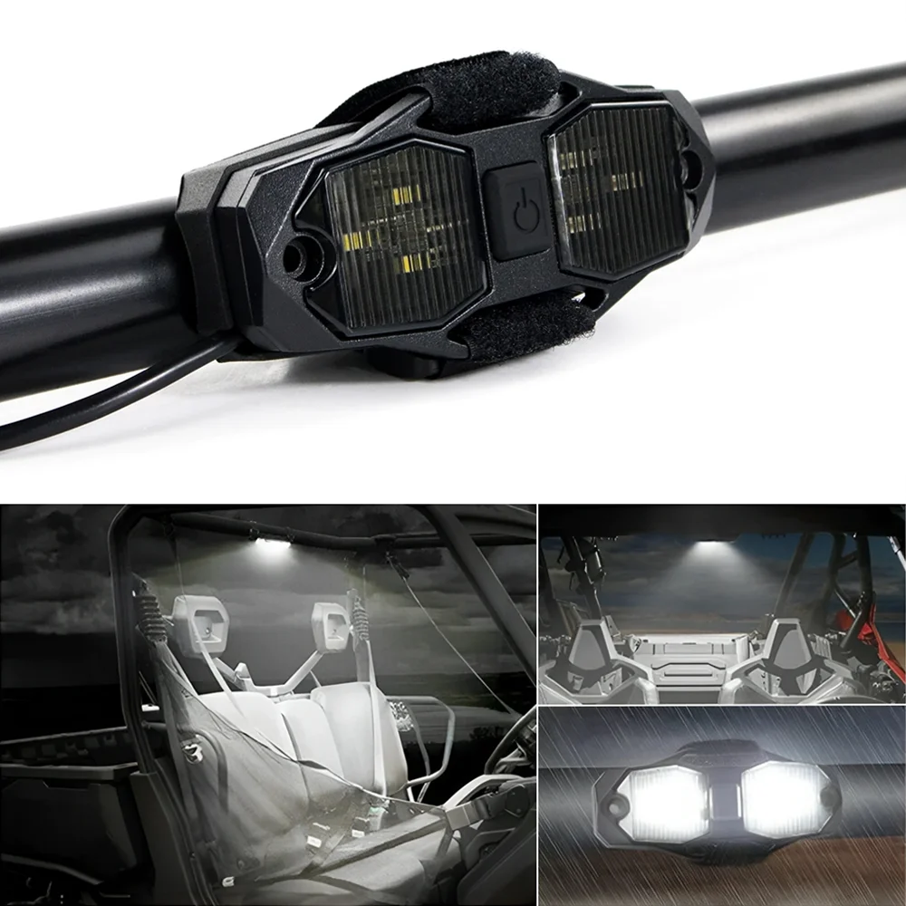 White UTV Dome Light Roll Bar Mount LED Roll Cage Utility Light W/Switch For Polaris For RZR For UTV 4WD For Can-Am