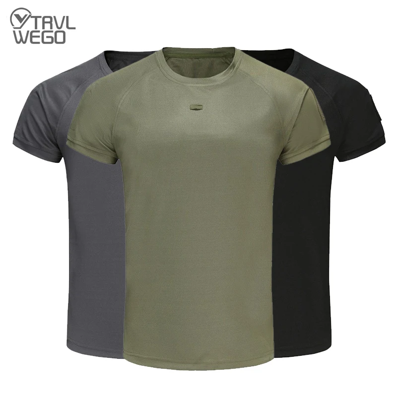 

TRVLWEGO Mens Summer Fast Dry Pullerover O-Neck Breathable Tactical T-Shirt Camping Trekking Hiking Climbing Quick Dry Sport Tee