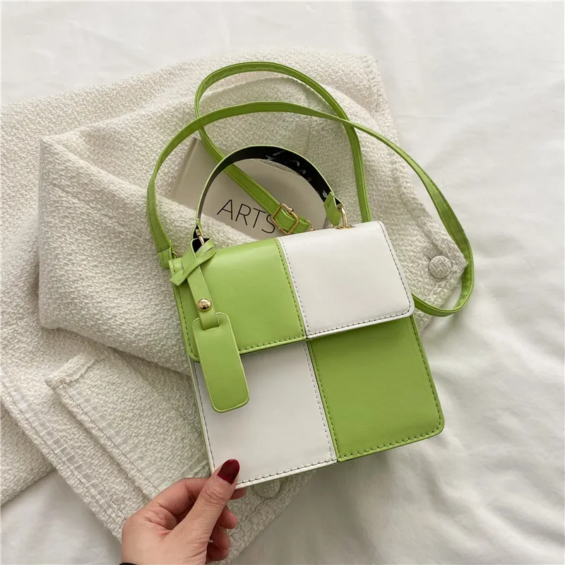 

Women Vintage Contrast Color PU Small Top-handle Shoulder Bags Ladies Casual Flap Crossbody Bags Female Luxury Messenger Handbag