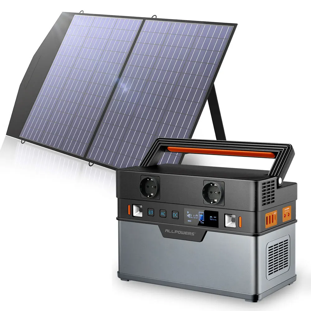 ALLPOWERS Powerstation with Solarpanel, 700W Solargenerator and 100W solarpanel for Outdoor Camping, Trip, Power Outage,laptop