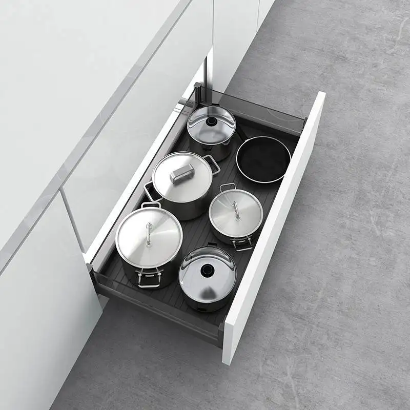 مجموعة سلة سحب من نوع درج مزدوج الطبقة من الألومنيوم بالكامل، سلة أطباق صغيرة الحجم، خزانة تخزين ضحلة للمطبخ