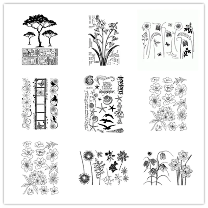 スクラップブッキング用のクリアスタンプ,10x14cm,貝殻,花,レース,葉,木,アカウントクラフトセット,カード,新品