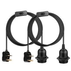 2Pcs UK Plug Ceiling Pendant Light Fitting E27 Screw Lamp Holder with Switch 2 Core Extension Cable Pendant Light Fitting Kit