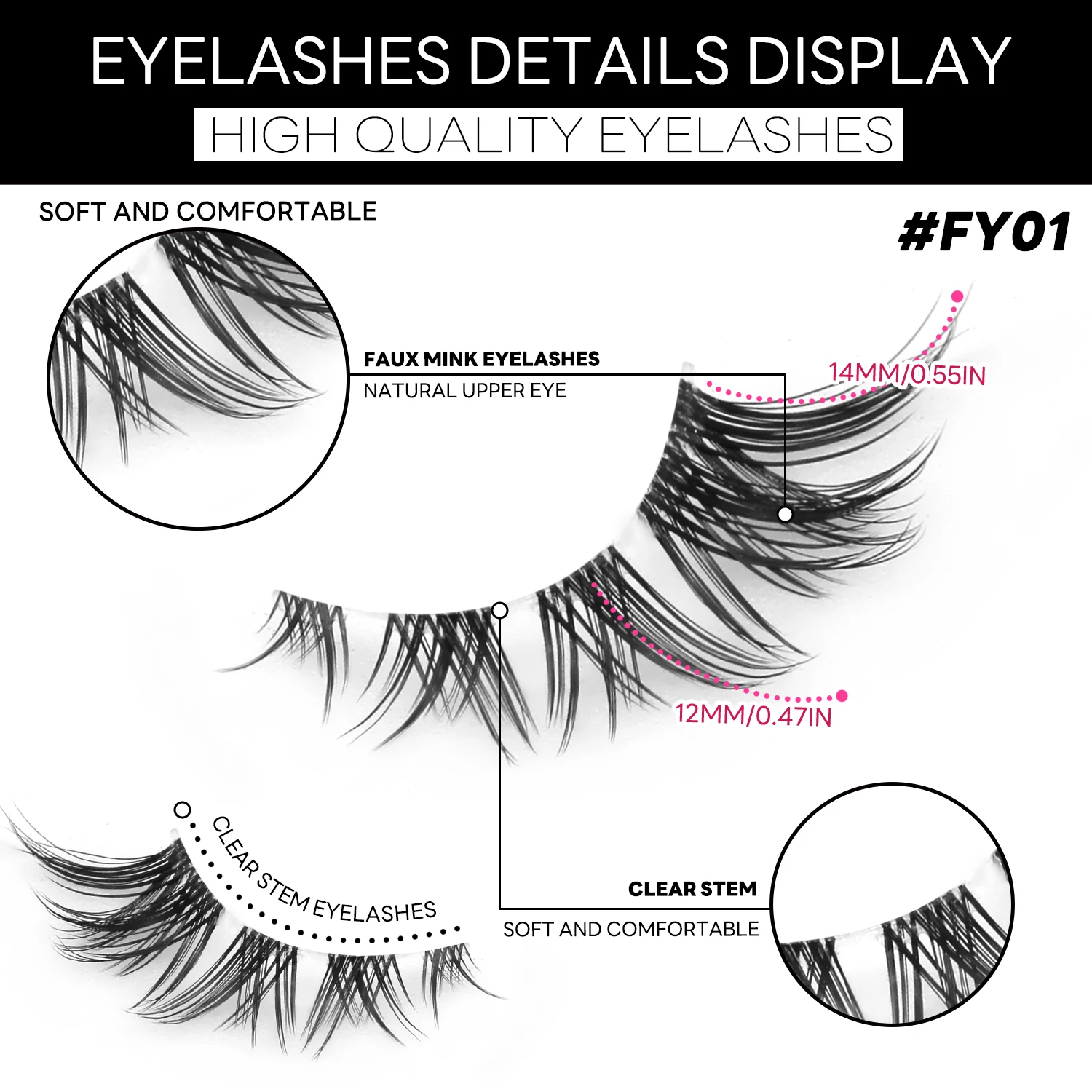 VELTRINAY Natürliche falsche Wimpern, Katzenaugen-Wimpern, weiche künstliche Nerzwimpern, leichte C-Curl-Wimpern mit klarem Band, künstliche Wimpern