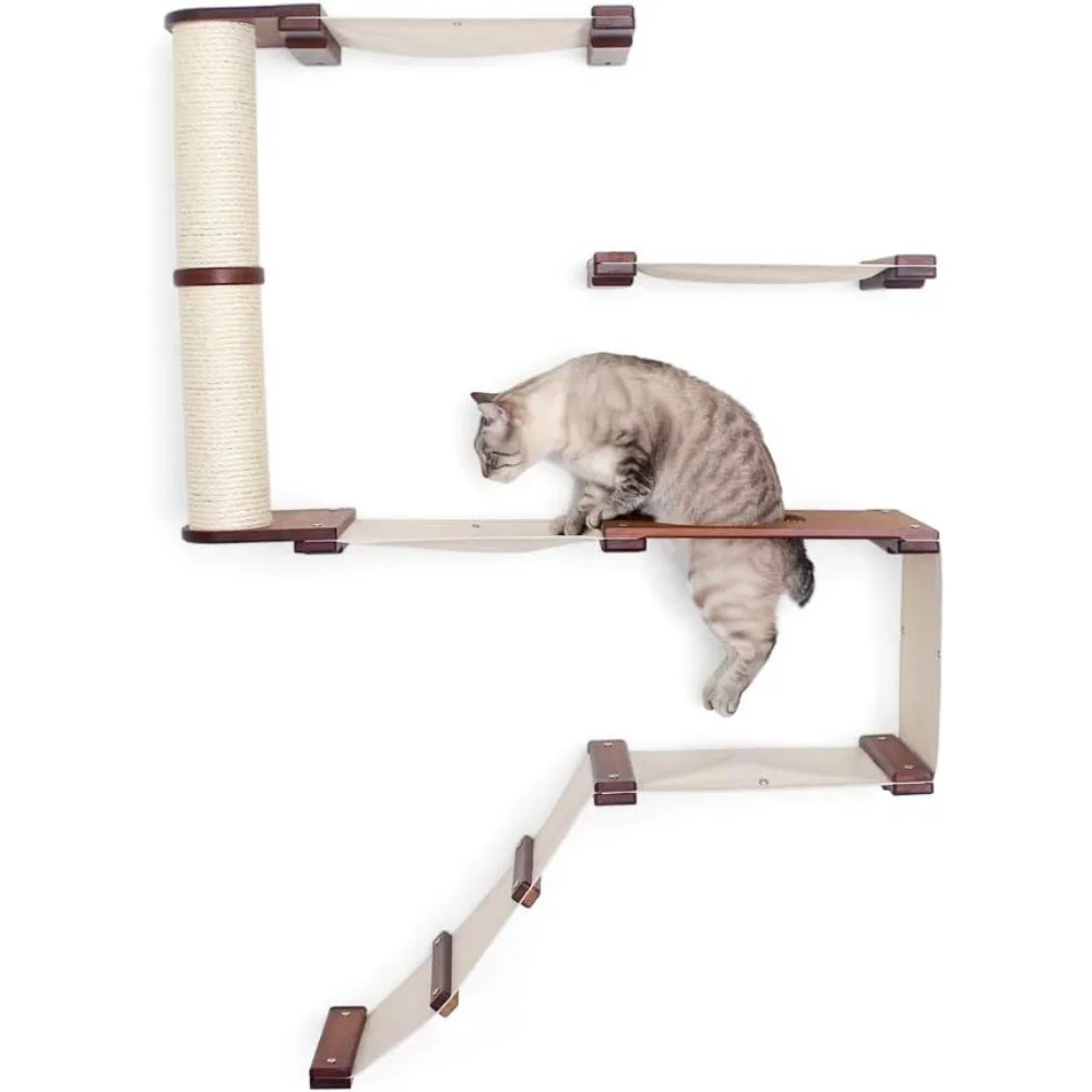 

CatastrophiCreations Deluxe Cat Fort Wall Mounted Lounge, Climb and Play Furniture Cat Tree Shelves, english chestnut bamboo/nat