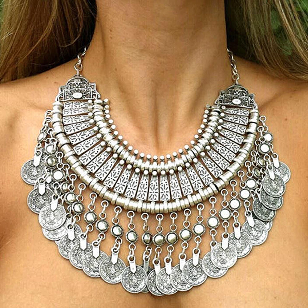 Classic Fashion Bohemia Gipys Statement Vintage Necklace Large Size Pendant for Women Party Accessory Coins Collar Necklaces