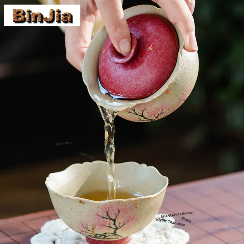 

Набор для путешествий с расписанным вручную узором вишневого цвета: 1 чайник, 3 чашки, портативный органайзер для заваривания чая, для дома и кемпинга, в сумке для хранения