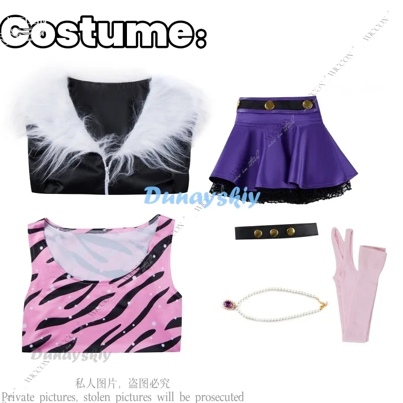 Clawdeen Wolf Monster Cosplay Kostüm Perücke für Frauen Halloween Karneval Rollenspiel Uniform Perle Halskette Rock hoch sexy Party