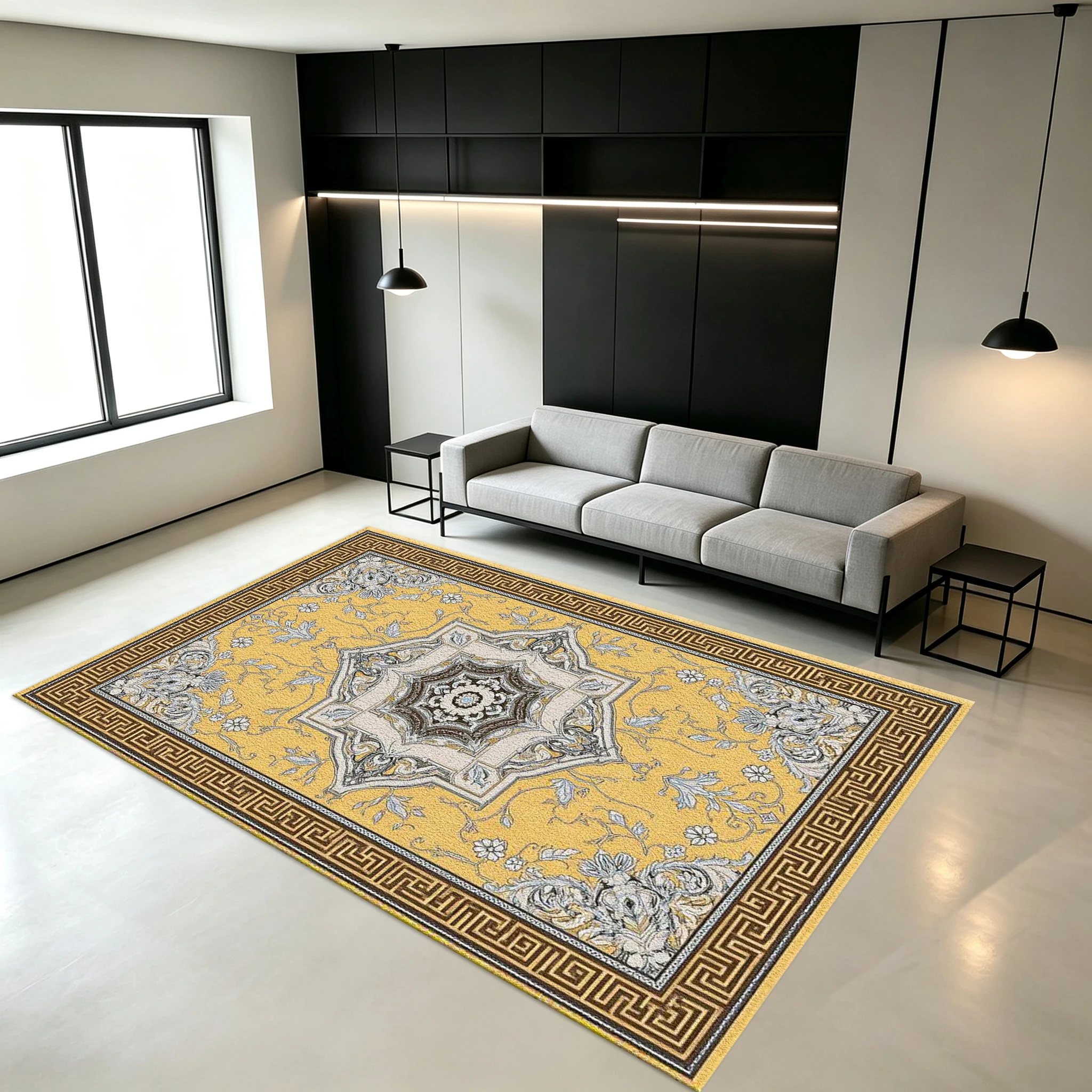Yellow Background Retro Gorgeous Medal Carpet Floor Luxury Classic Non-Slip Carpet