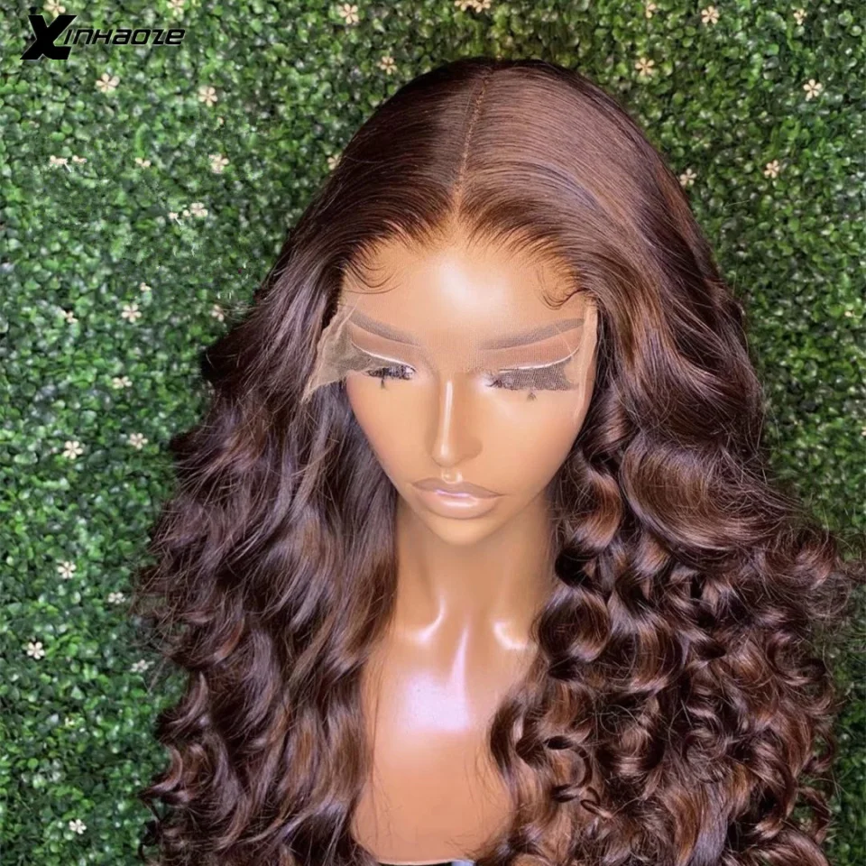 Dark Chocolate Brown 4x4 Silk Top Human Hair Wig Remy Body Wave Preplucked Indian 13x4 Transparent Lace Frontal Human Hair Wig