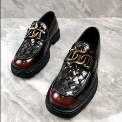 British Style Vintage Driving Loafers for Men Slip on Plaid Weave Casual Shoes Gentlemen Flats
