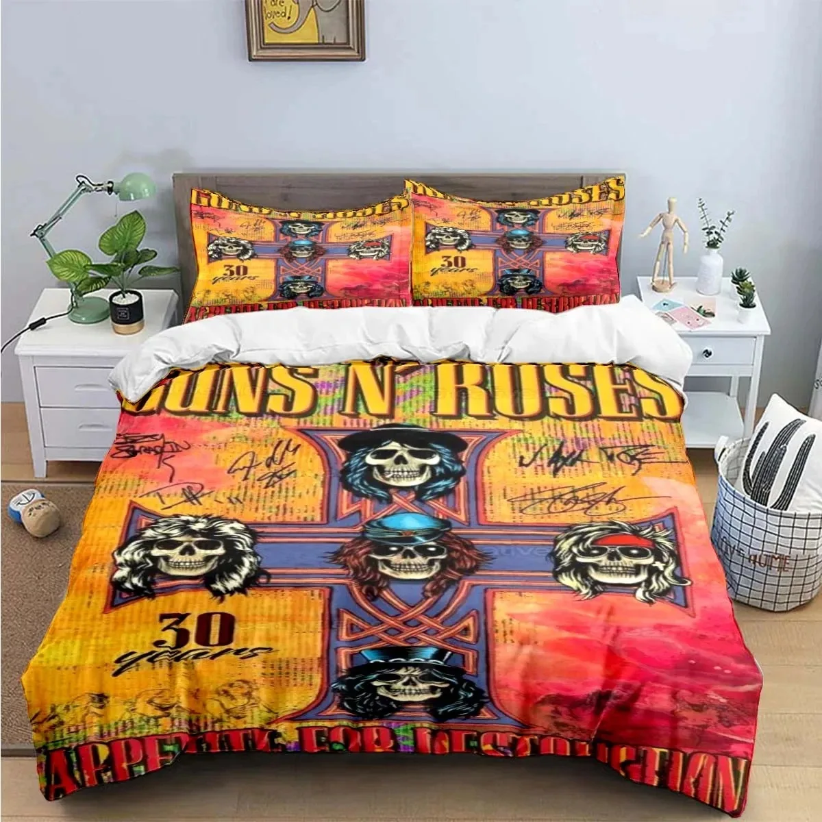 

3D Print Guns N Roses GNR Band Retro Bedding Set Boys Girls Twin Queen King Size Duvet Cover Pillowcase Bed boys Adult