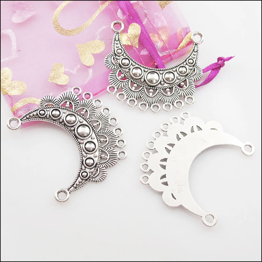 4Pcs Tibetan Silver Color 2-8 Moon Flower Charms Pendants Connectors 42x46mm