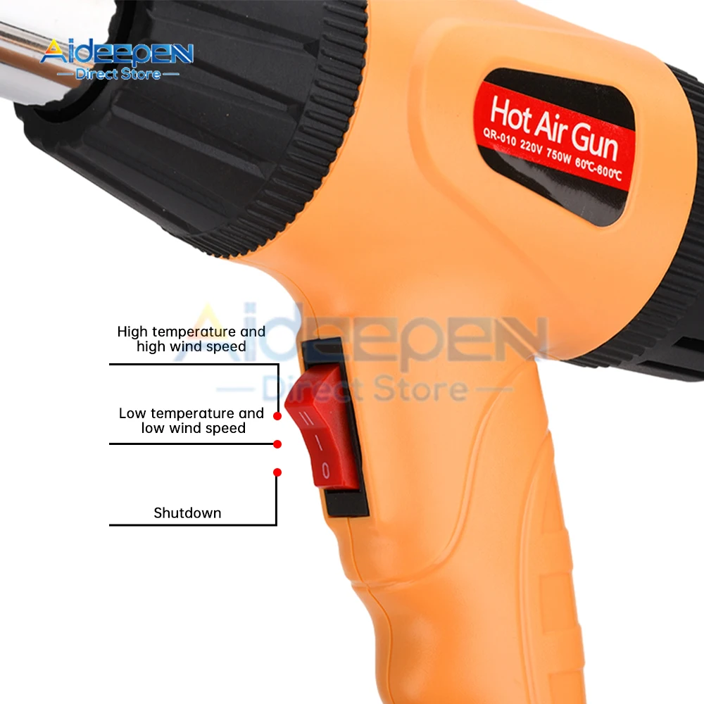 750W 220V Heat Gun Professional Hot Air Gun Adjustable Temperature 100-600 for DIY Stripping Paint Shrinking PVC Tool and Home