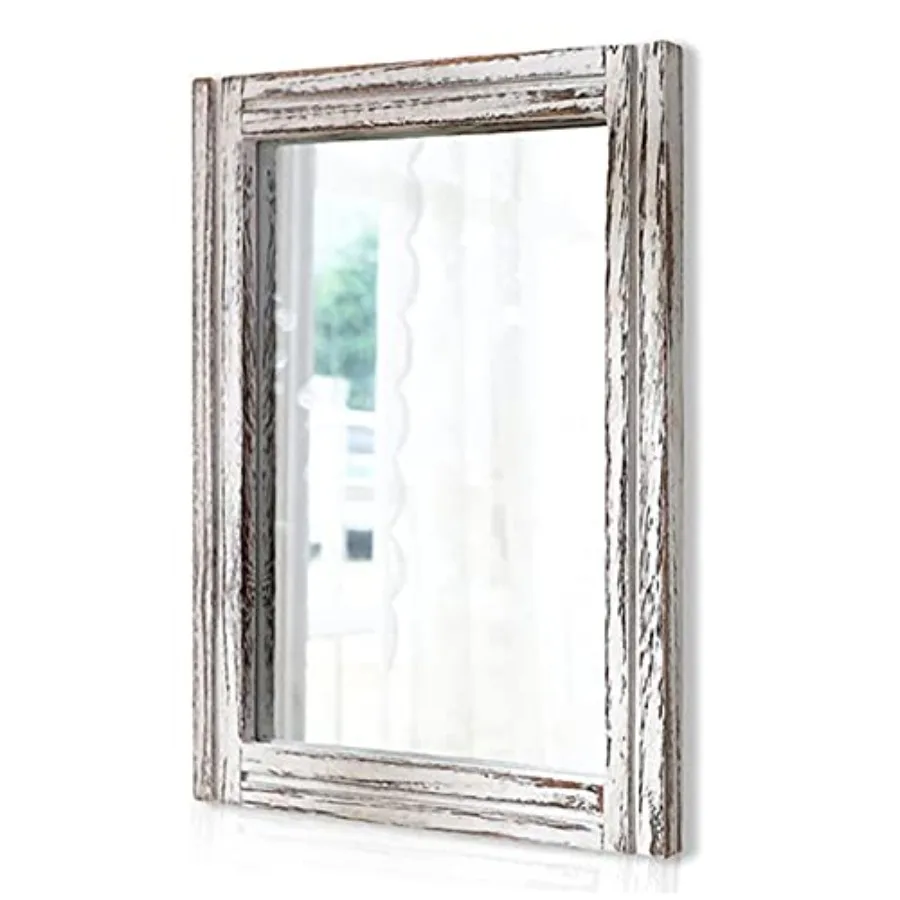

Rustic Wall Mirror Rectangle Wood Framed Mirrors Large 20"x16" Decorative for Bedroom Bathroom Living Room Farmhouse Home Entry
