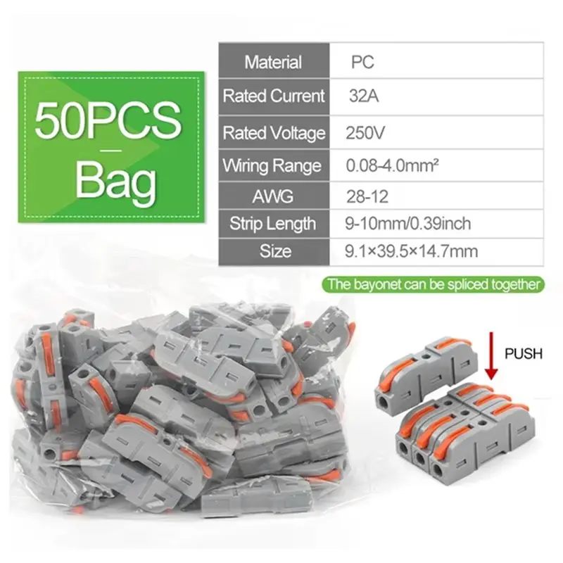 A7THK-50Pcs Lever Wire Connector 28-12 AWG 1-To-1 In-Line Wire Connector Compact Splice Insulatedterminal