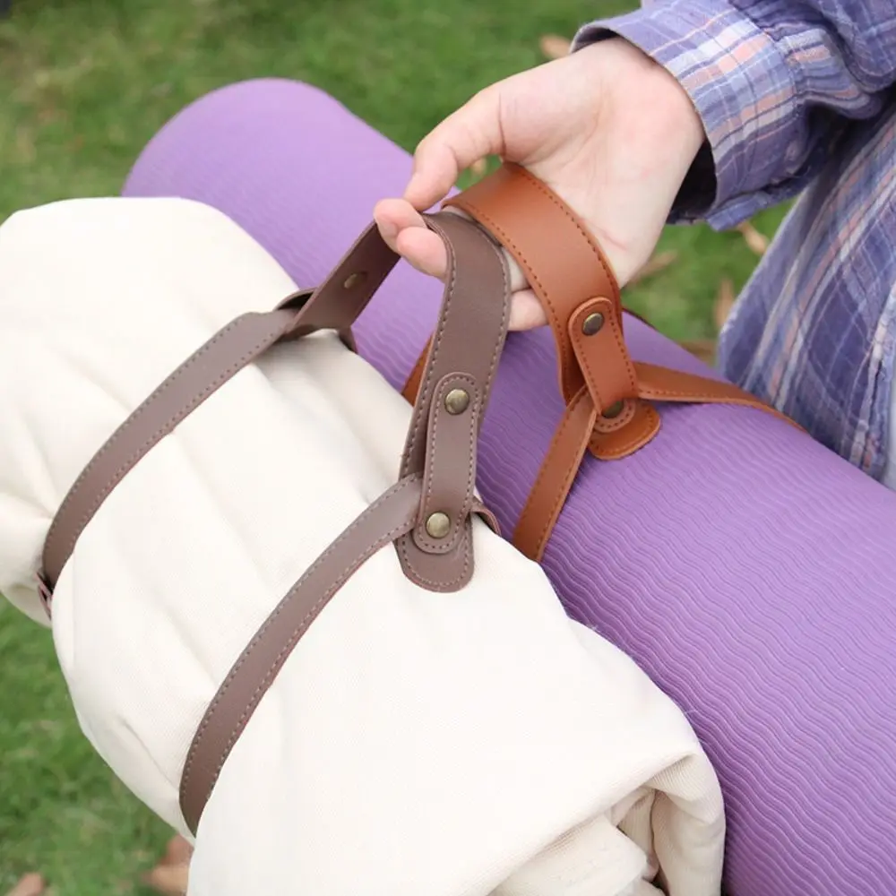 Adjustable Blanket Carrying Strap Durable PU Leather Belt With Handle Yoga Mat Strap Picnic Rug Blanket Holder