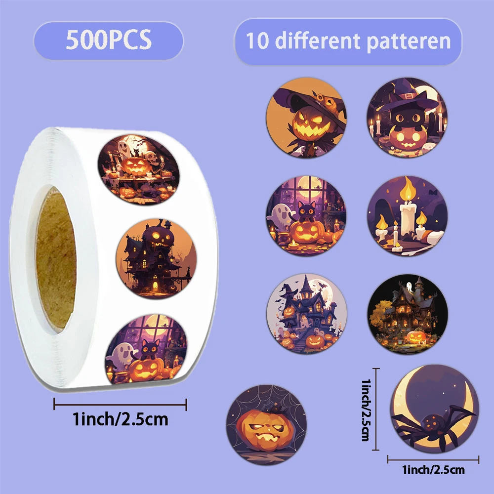 

500 шт. креативные рулонные наклейки на Хэллоуин, наклейки на ленту, материалы для бухгалтерского хранения, наклейки для уплотнения конвертов