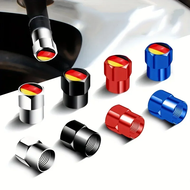 4PCS Germany Flag Car Wheel Tire Valve Caps Tyre Stem For Audi Mercedes Benz Volkswagen BMW KIA Porsche Toyota Ford Honda Tesla