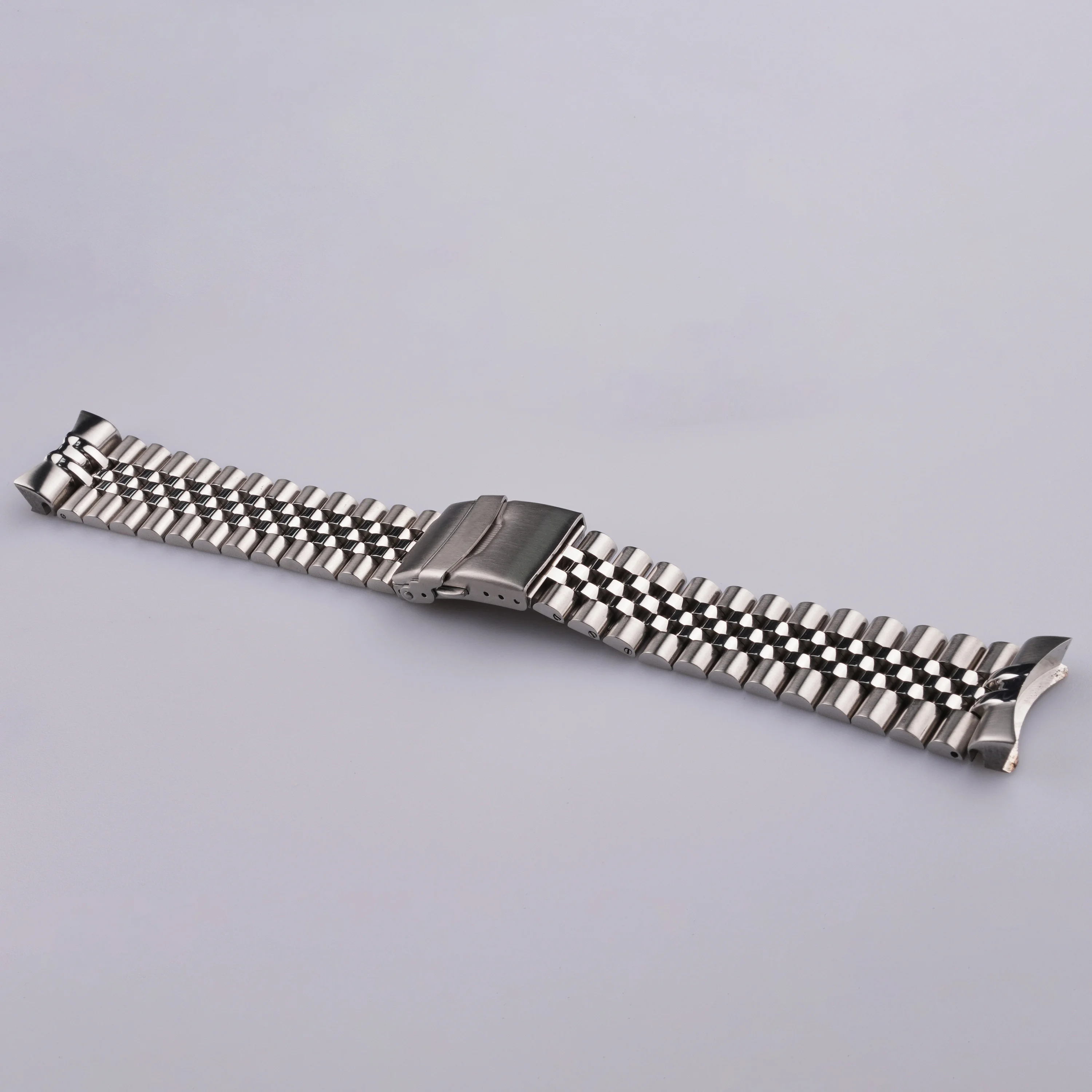 22mm Silver Jubilee Watch Band Solid Curved End Links Strap Bracelet Double Push Clasp For Seiko 5 SRPD53K1 SKX007