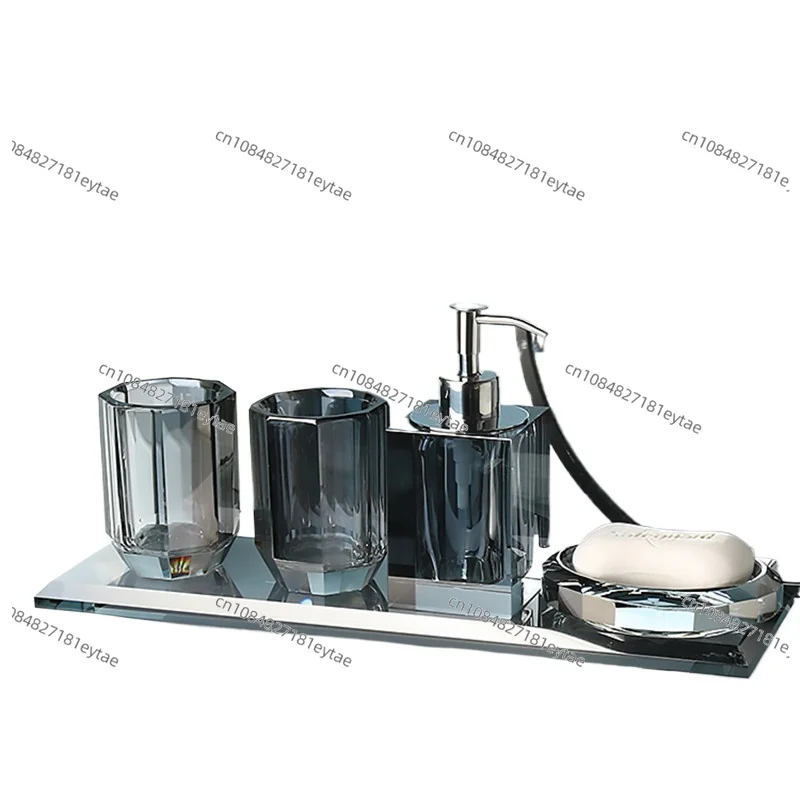 Crystal Glass Bathroom Kit Couple Mouthwash Cup Tray Wash Set Press Soap Dispenser Light Luxury Home Bathroom Accessories Set