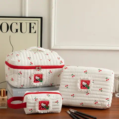 Bonito sanrio hello kitty saco de cosméticos portátil casos cosméticos feminino y2k zíper saco de maquiagem grande capacidade caixa de armazenamento presente da menina