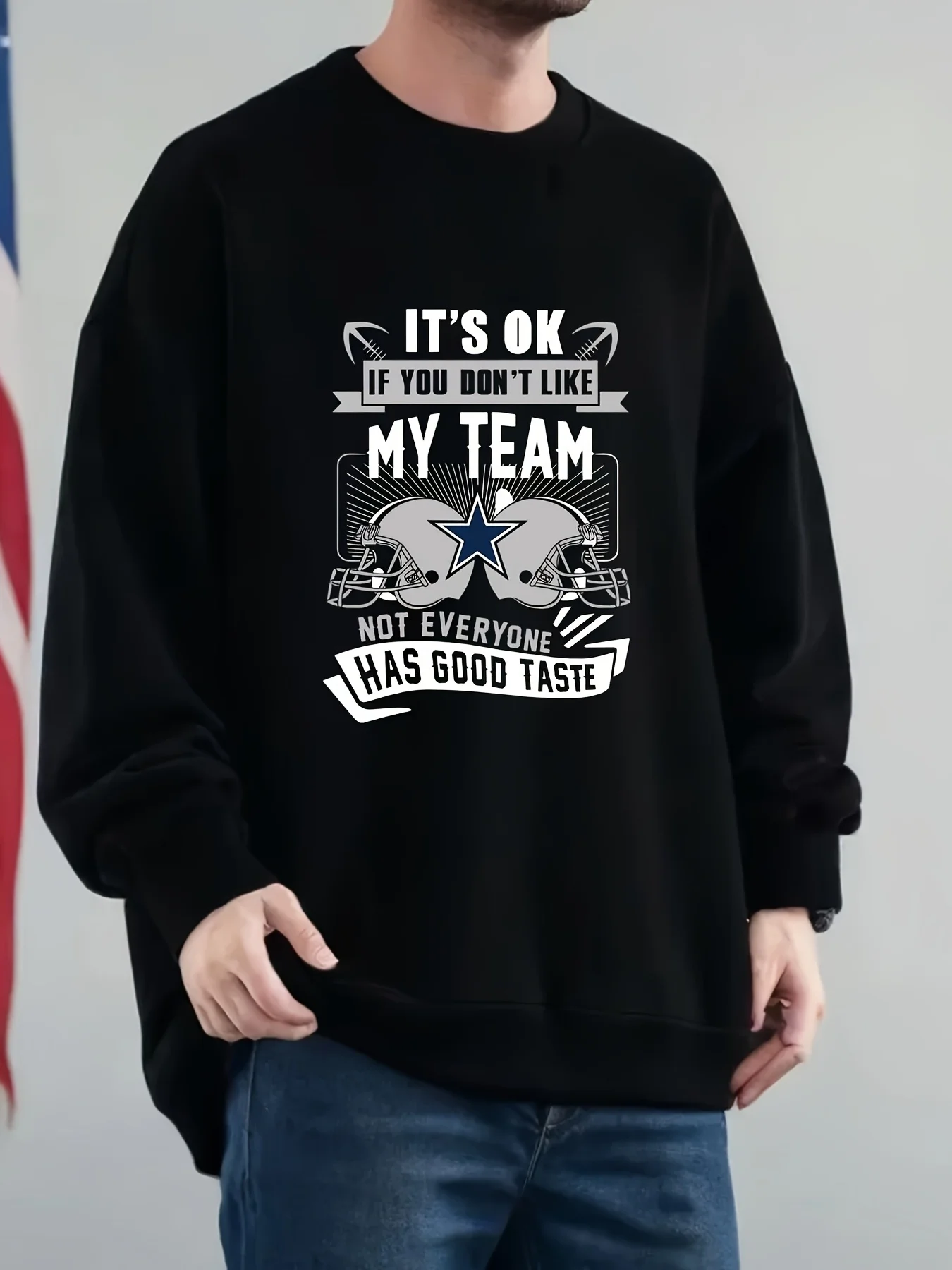 

Мужской забавный спортивный свитер - толстовка с рисунком шлема «It Doesn't Matter If You Don't Like My Team»