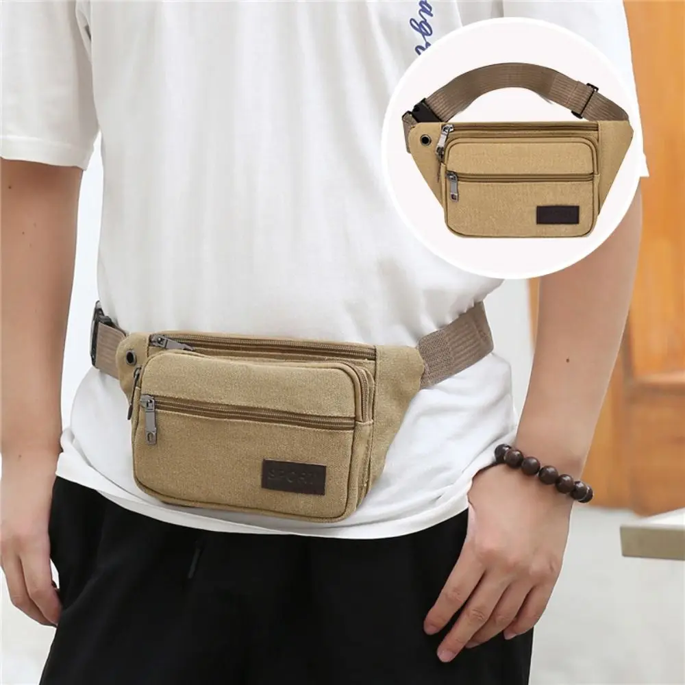 Canvas Men's Crossbody Bags Multifunctional Multi-Pockets Storage Bag Chest Shoulder Bag Large Capacity Waist Bag