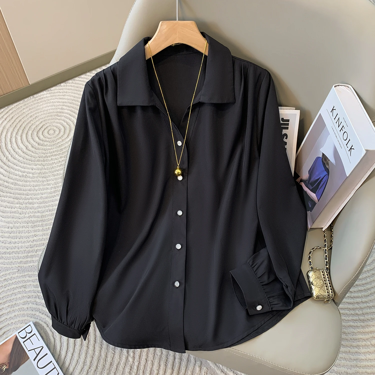 

Новые осенние однотонные рубашки с длинными рукавами 2025, блузки больших размеров для женщин, корейская модная женская блузка, простая женская одежда, топы