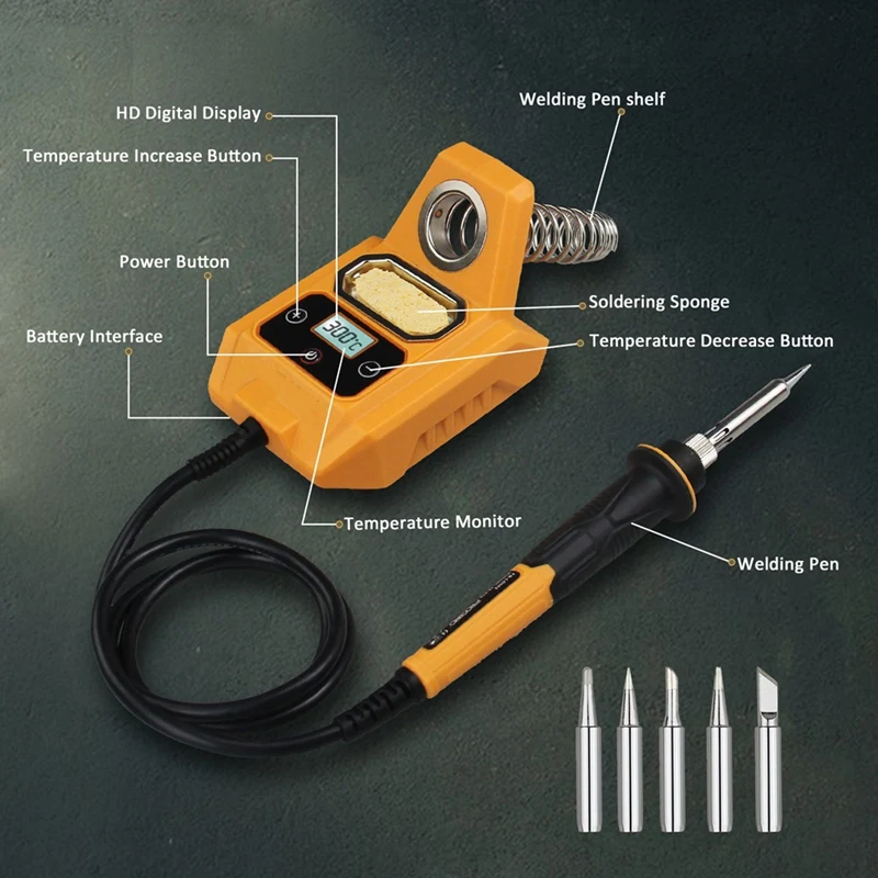 Cordless Soldering Station For Dewalt 20V Max Battery - Electric Digital LCD Display Soldering Iron Station