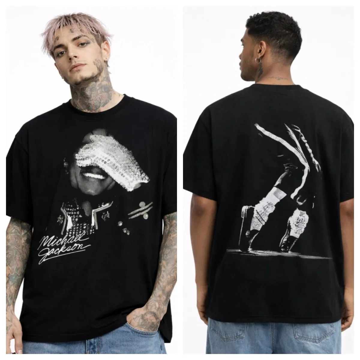 Michael Jackson Portrait & Gold Signature T-Shirt Oversized Y2k Cotton Graphic Tee Men Women Streetwear Top Female Male Clothing