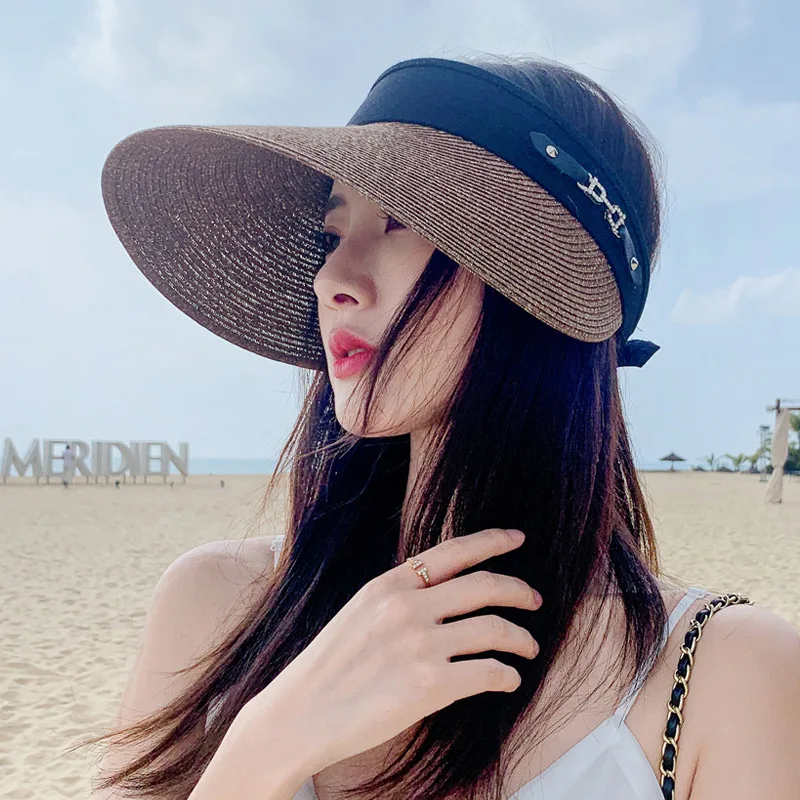 2023 Early Spring New Women's Korean-Style Air Top -Proof Face Cover Straw Seaside Beach Travel Sun Hat