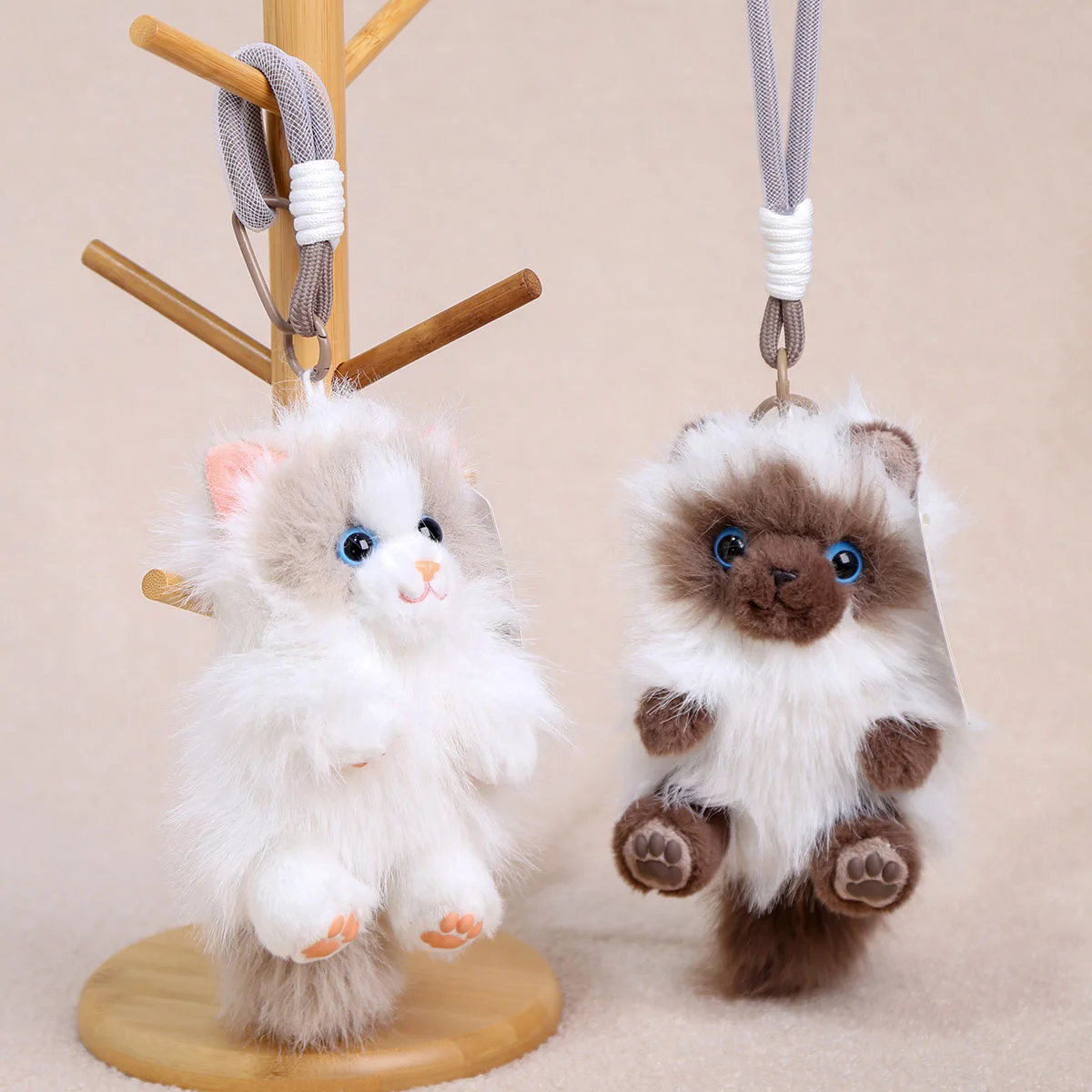 귀여운 래그돌 롱헤어 고양이 펜던트 실물 같은 플러시 펫 고양이 장난감 백팩 펜던트 만화 플러시 새끼 고양이 인형 키체인 생일 선물