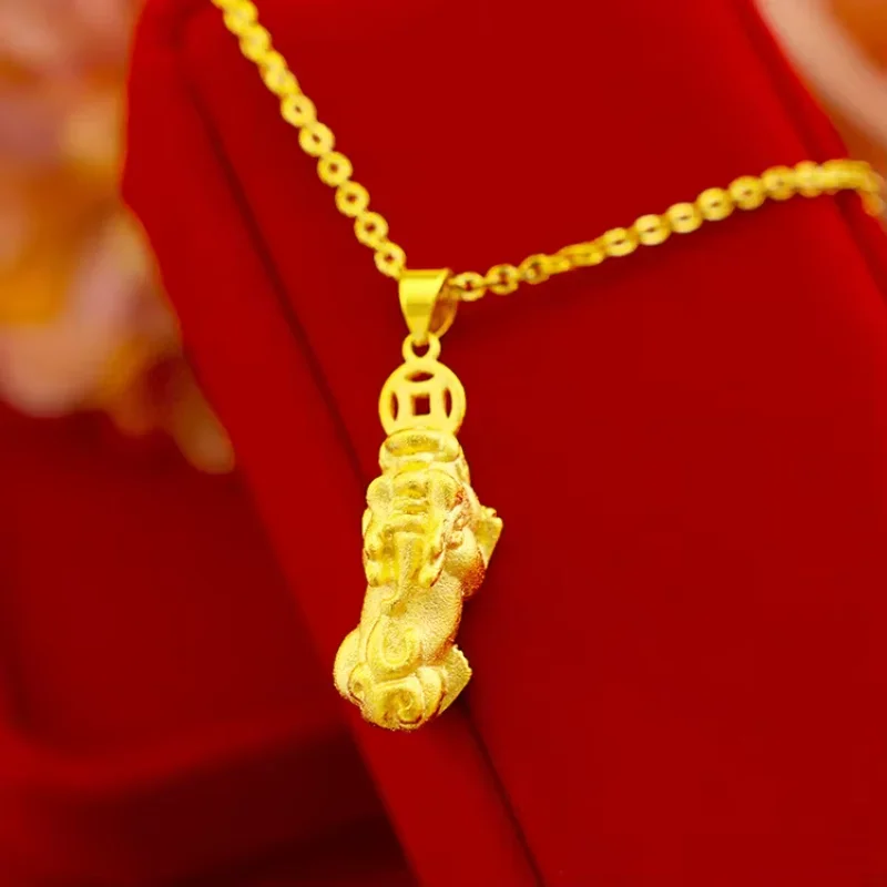

9999 Real Gold 24K European and American fashion pendant, solid sandblasted men and women lucky Pixiu couple size pendant