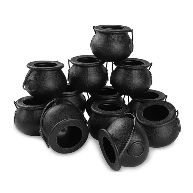 ABWP-24 pezzi Mini calderone nero con manico Halloween Mini calderone da strega Porta caramelle in vaso di Halloween per Halloween