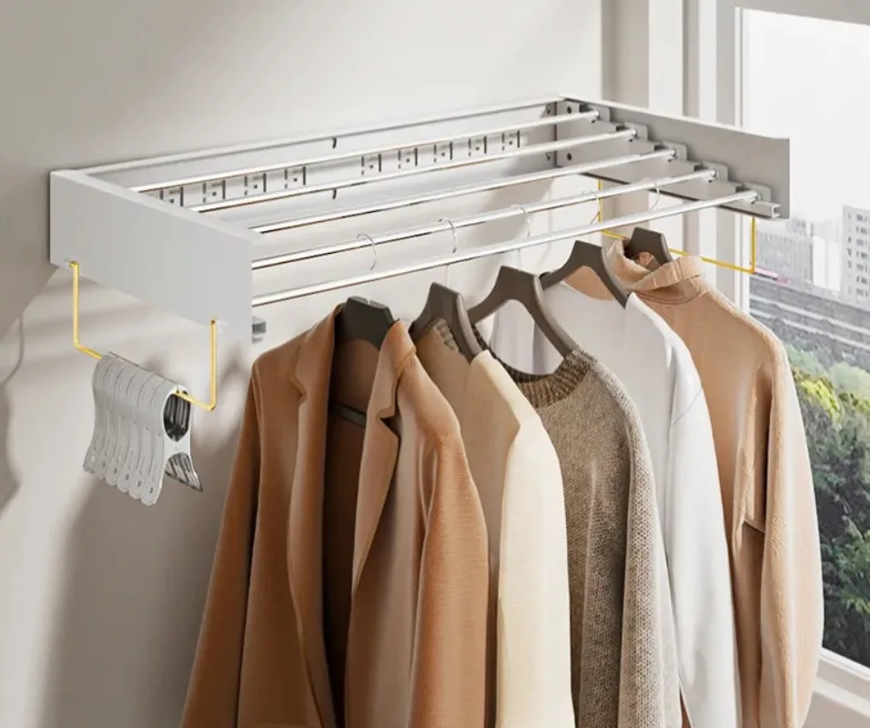 Indoor Folding Drying Rack Wall Hanging Invisible Drying Rack Balcony Hanging Rod Hidden Towel Rack