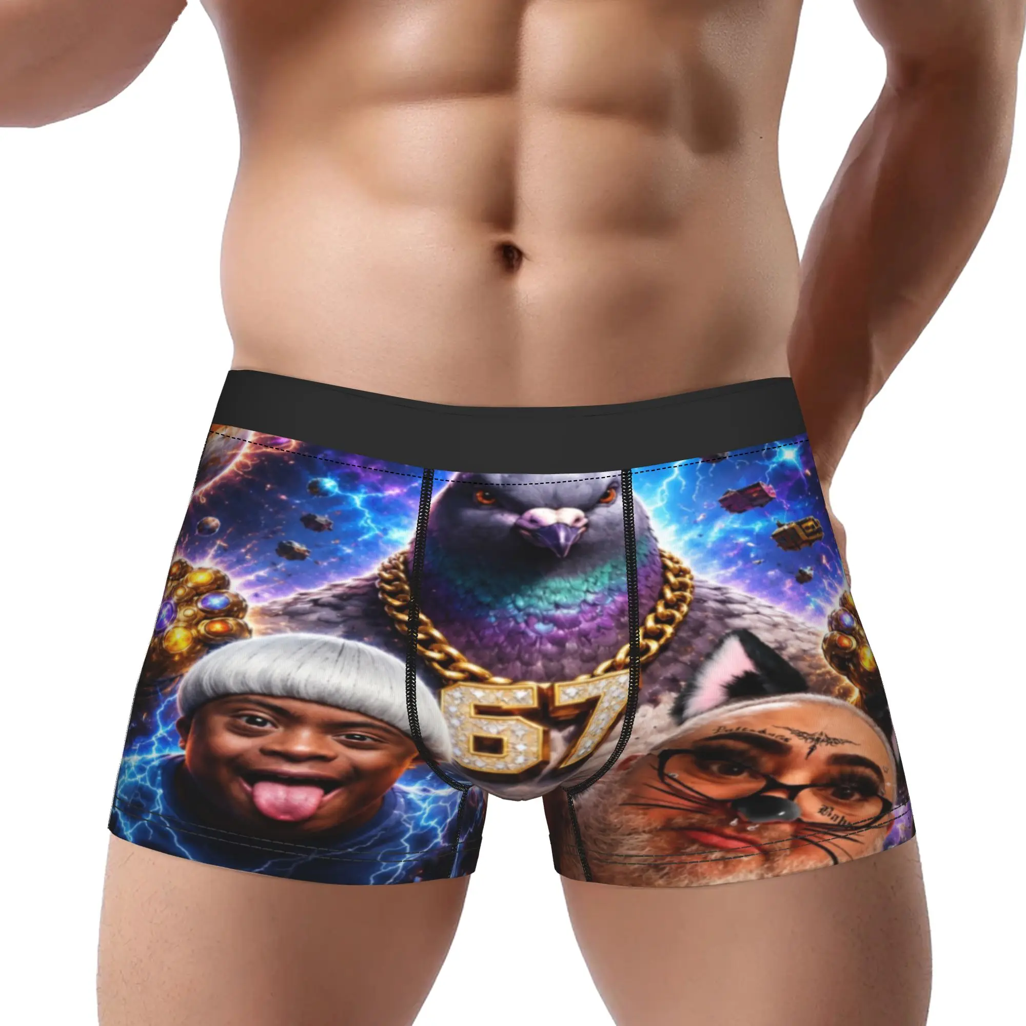 Space Funny Character Collage Art  Underpants Breathbale Panties Male Underwear Ventilate Shorts Boxer Briefs
