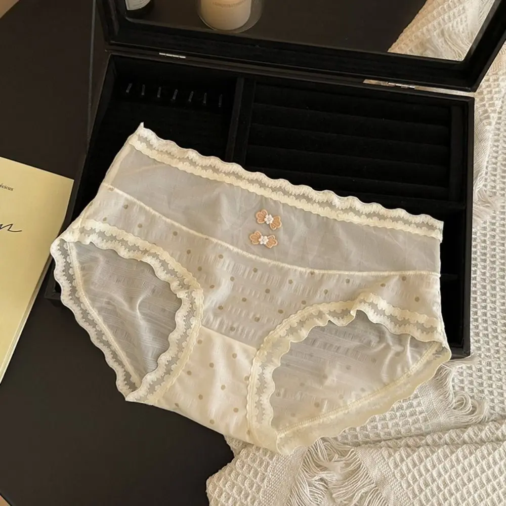 تنفس منتصف الخصر الدانتيل شبكة سراويل شفافة مريحة الحلو كشكش ملخصات نقطة الملابس الداخلية رقيقة الملابس الداخلية النساء الصيف #4