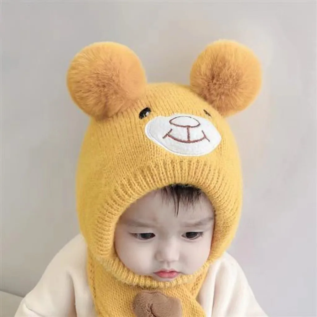 Winter Plush Baby Bunny Hat Thick Warm Kids Beanie Cap Korea Style Children Soft Baby Bonnet Cap For Girls Boys 3-36M