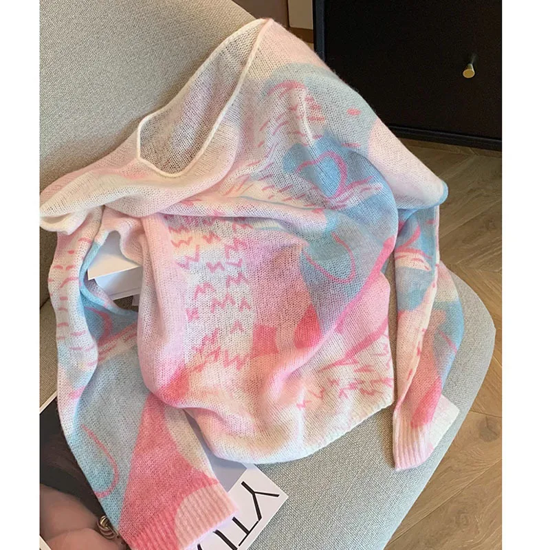 

Women Pullovers Sweaters Round Neck Full Sleeve Tie Dye Print Y2k Streetwear Elegant Splice Knit Casual Loose Autumn Winter